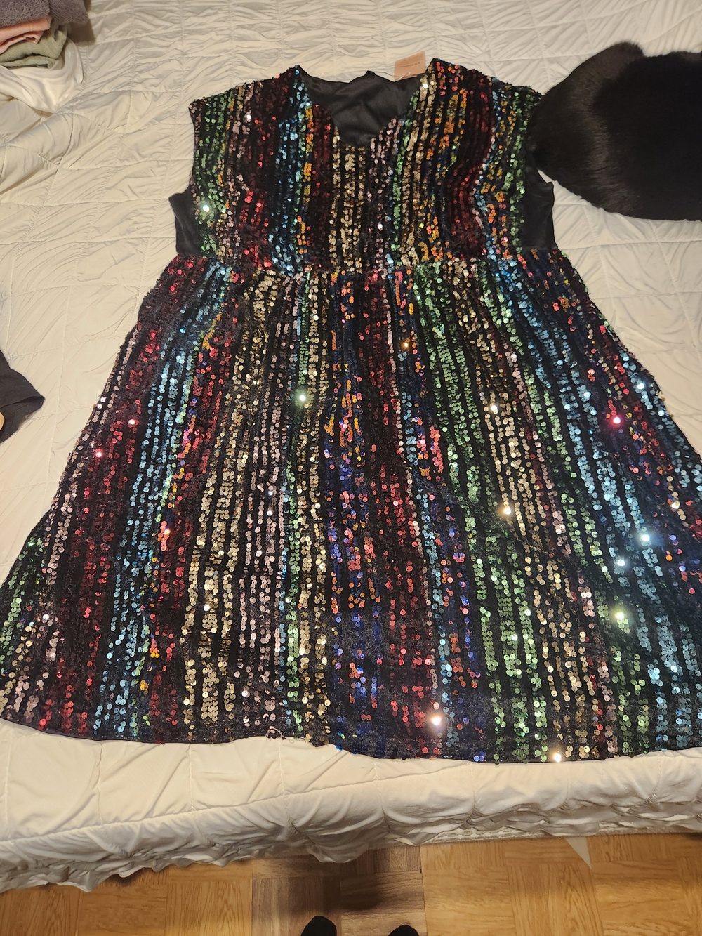 BloomChic Black Multicolor Sequin Midi Dress